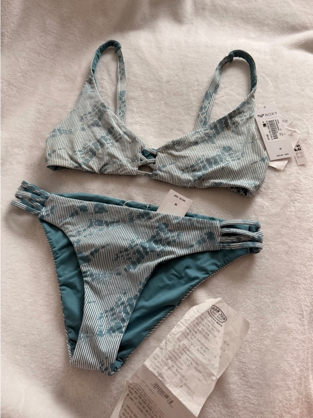 (NWT) Roxy Teal Striped Bikini Set